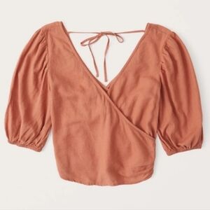 Abercrombie & Fitch Faux Wrap Linen Blend Top Size Small Terracotta Burnt Orange